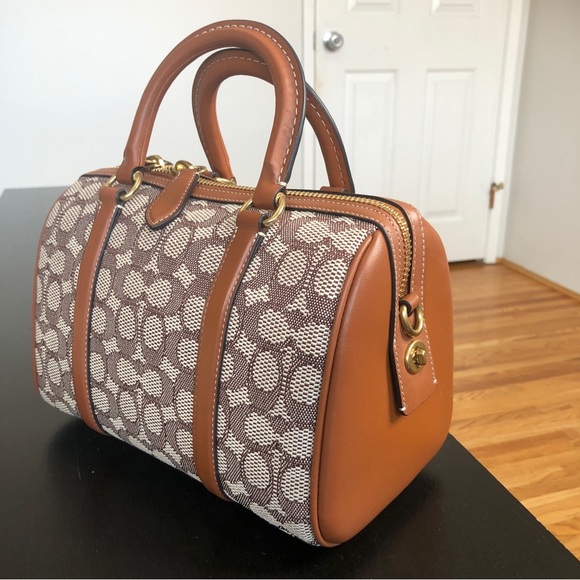 COACH Ruby Satchel 25 Signature Jacquard in Burnished Amber $700 - Picture 2 of 16